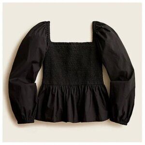 J. Crew Black Smocked Puff Sleeve Top NWT